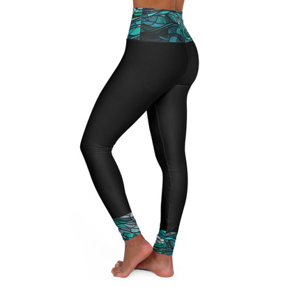 Stainglass Ocean Waves Print High Waisted Yoga Leggings (AOP)