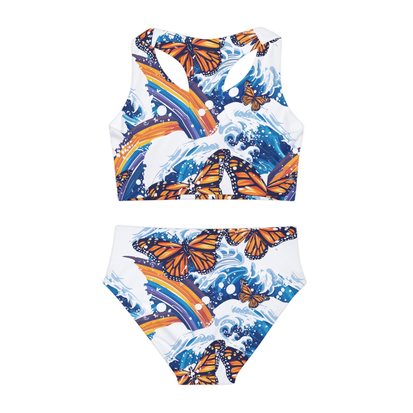 Monarch Butterfly & Rainbows Girls Two Piece Swimsuit