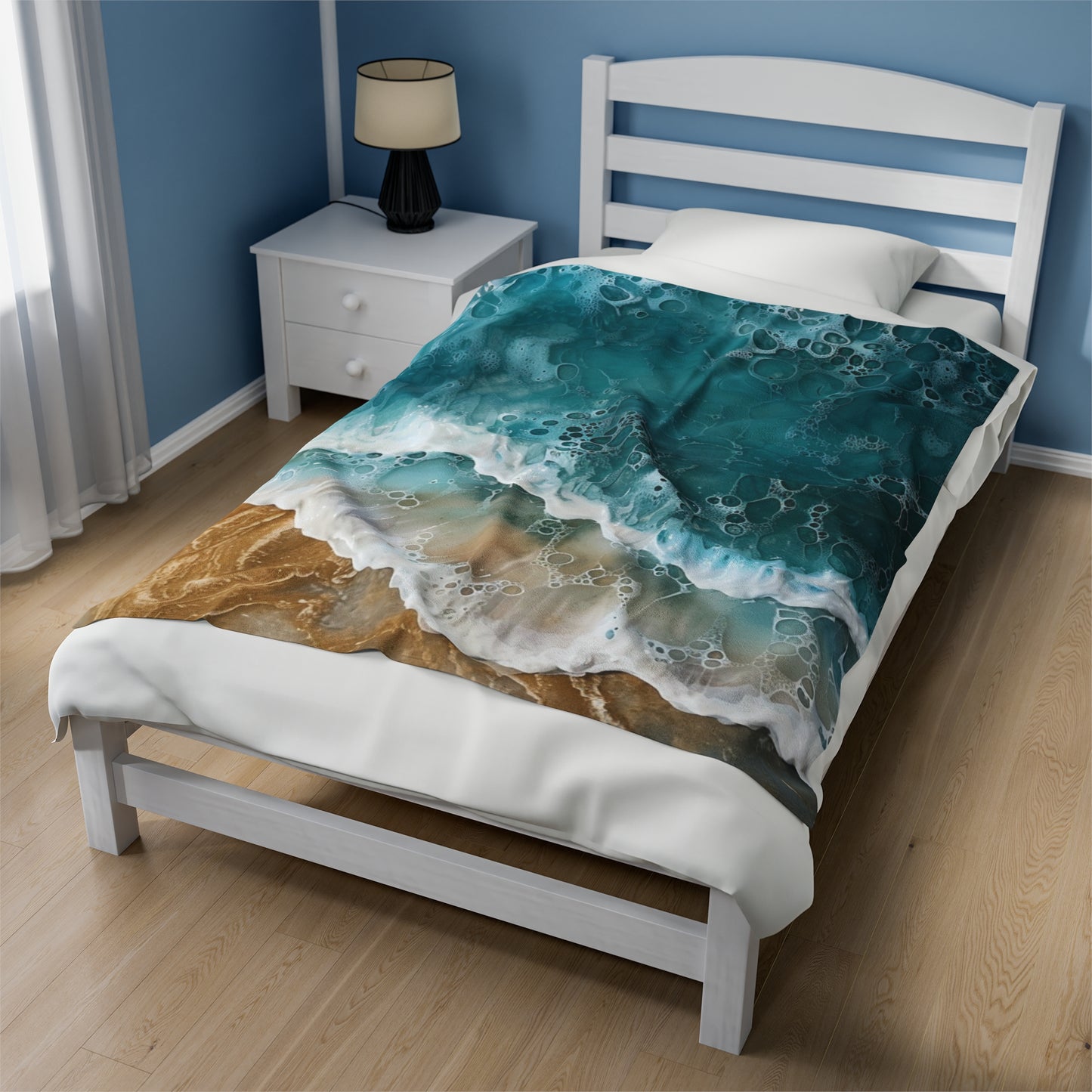 Sand and Ocean Waves Velveteen Plush Blanket