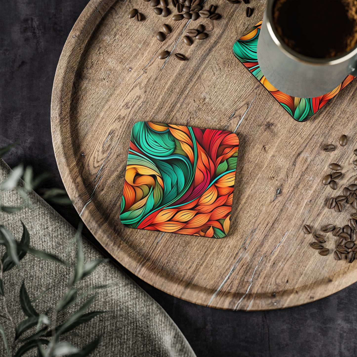 Colorful Leaves Pattern Boho Coasters