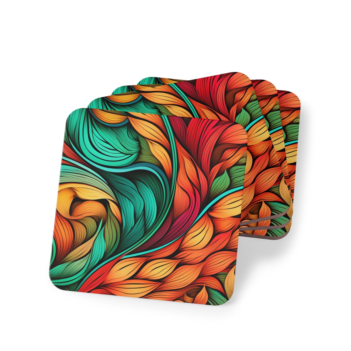 Colorful Leaves Pattern Boho Coasters