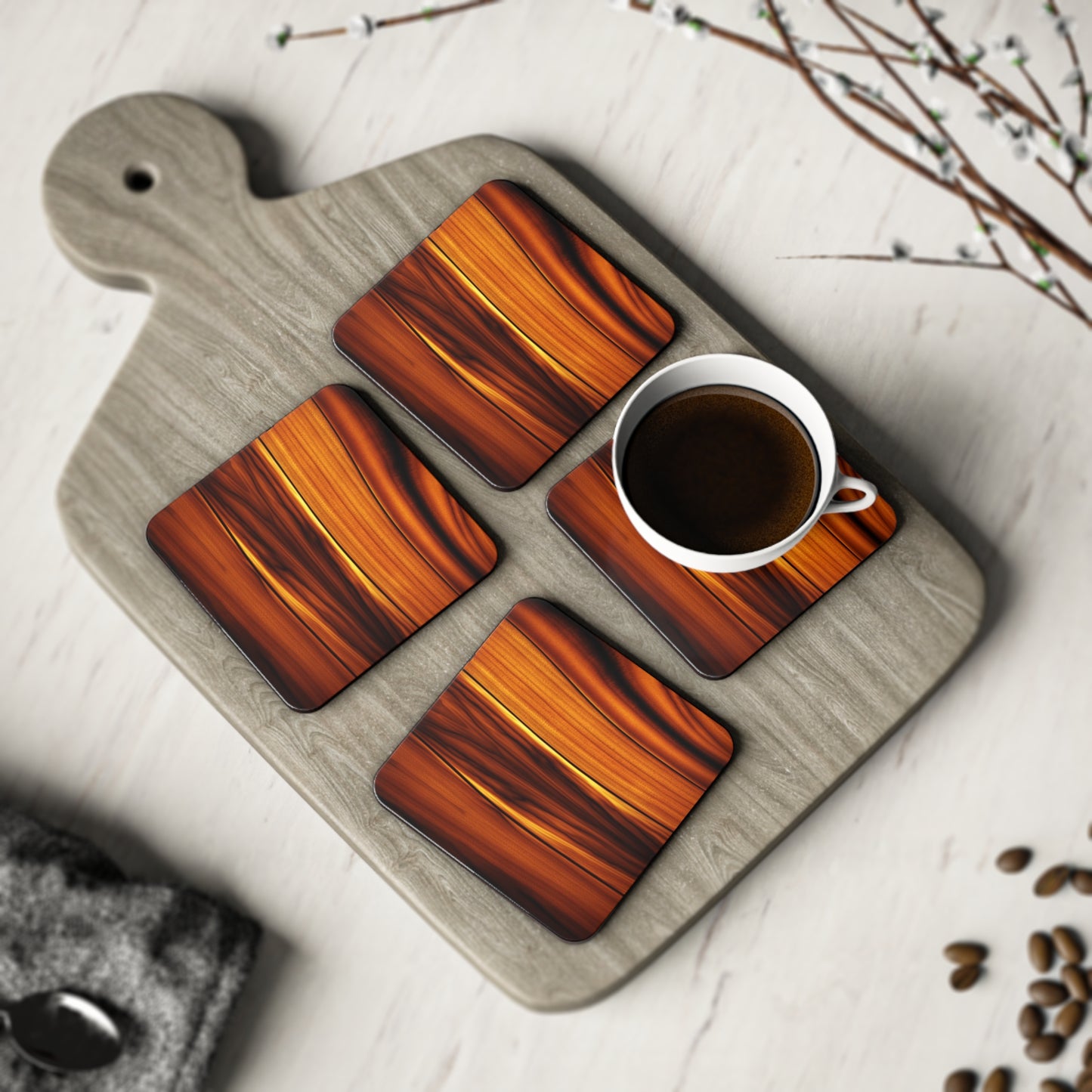 Koa Wood Print Coasters, Ocean Coasters