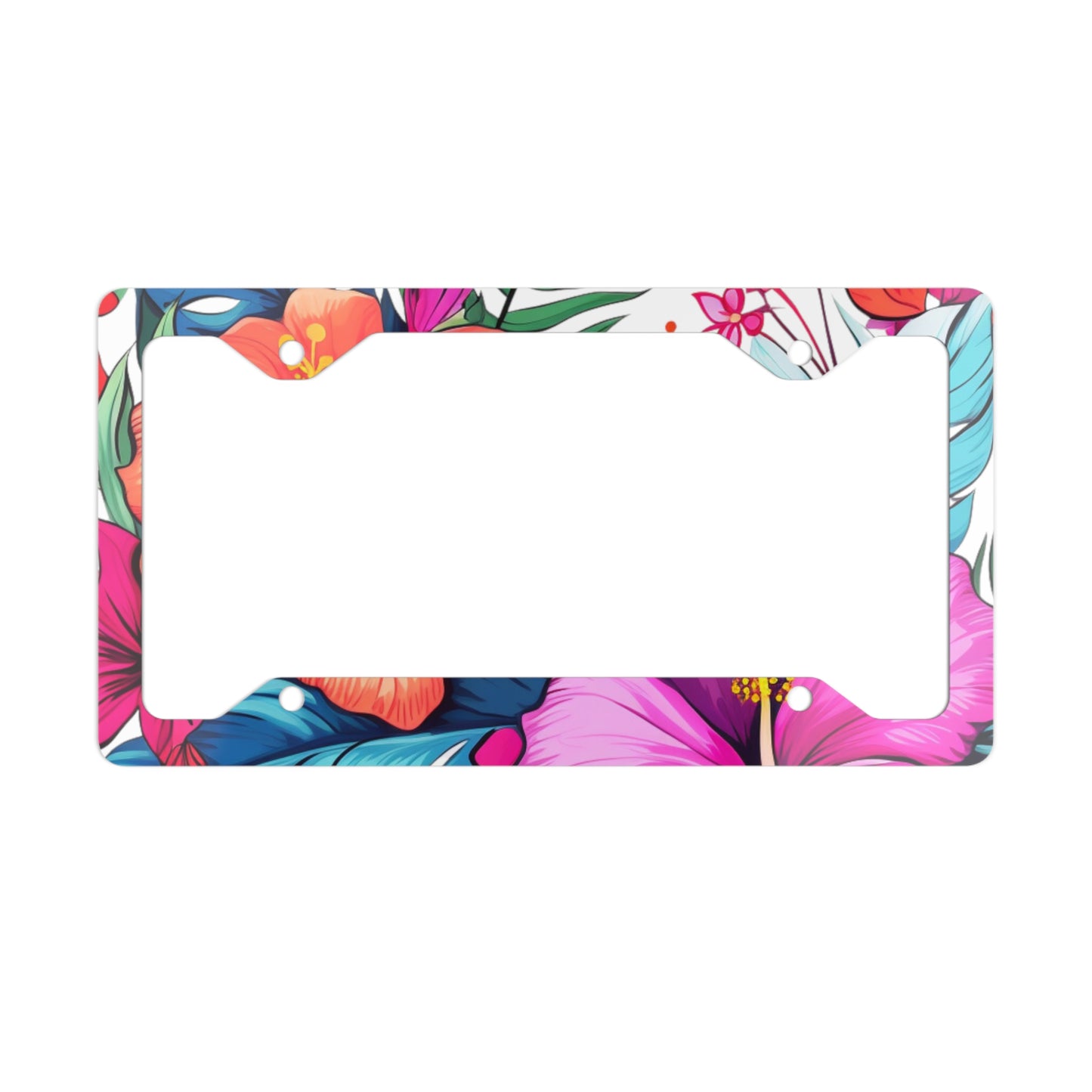 Hawaii Floral Print White Background - Metal License Plate Frame, Hawaii License Plate Frame