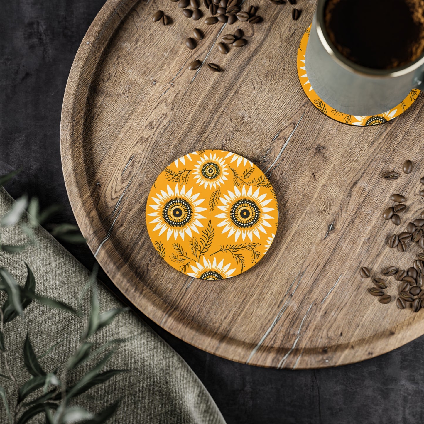 Sunflower Print Coasters, Flower Coasters