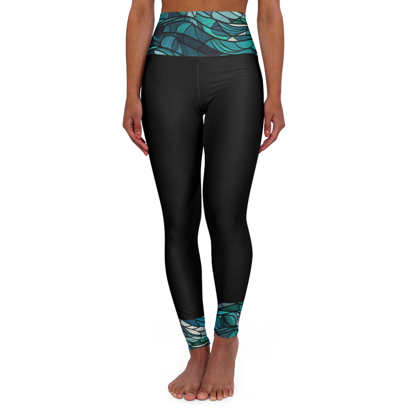 Stainglass Ocean Waves Print High Waisted Yoga Leggings (AOP)