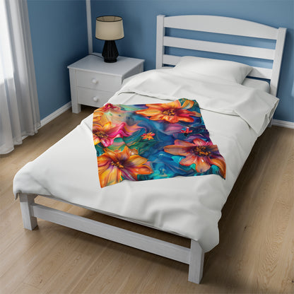 Colorful Flowers Velveteen Plush Blanket