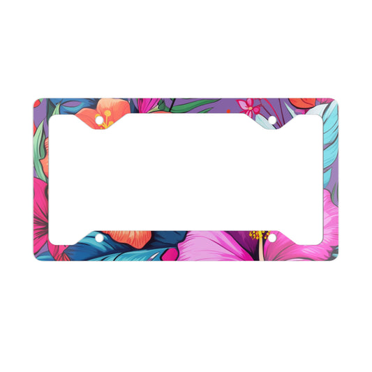 Hawaii Floral Print Light Purple Background - Metal License Plate Frame, Hawaii License Plate Frame