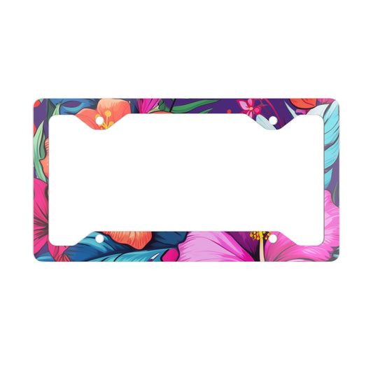 Hawaii Floral Print Purple Background - Metal License Plate Frame, Hawaii License Plate Frame