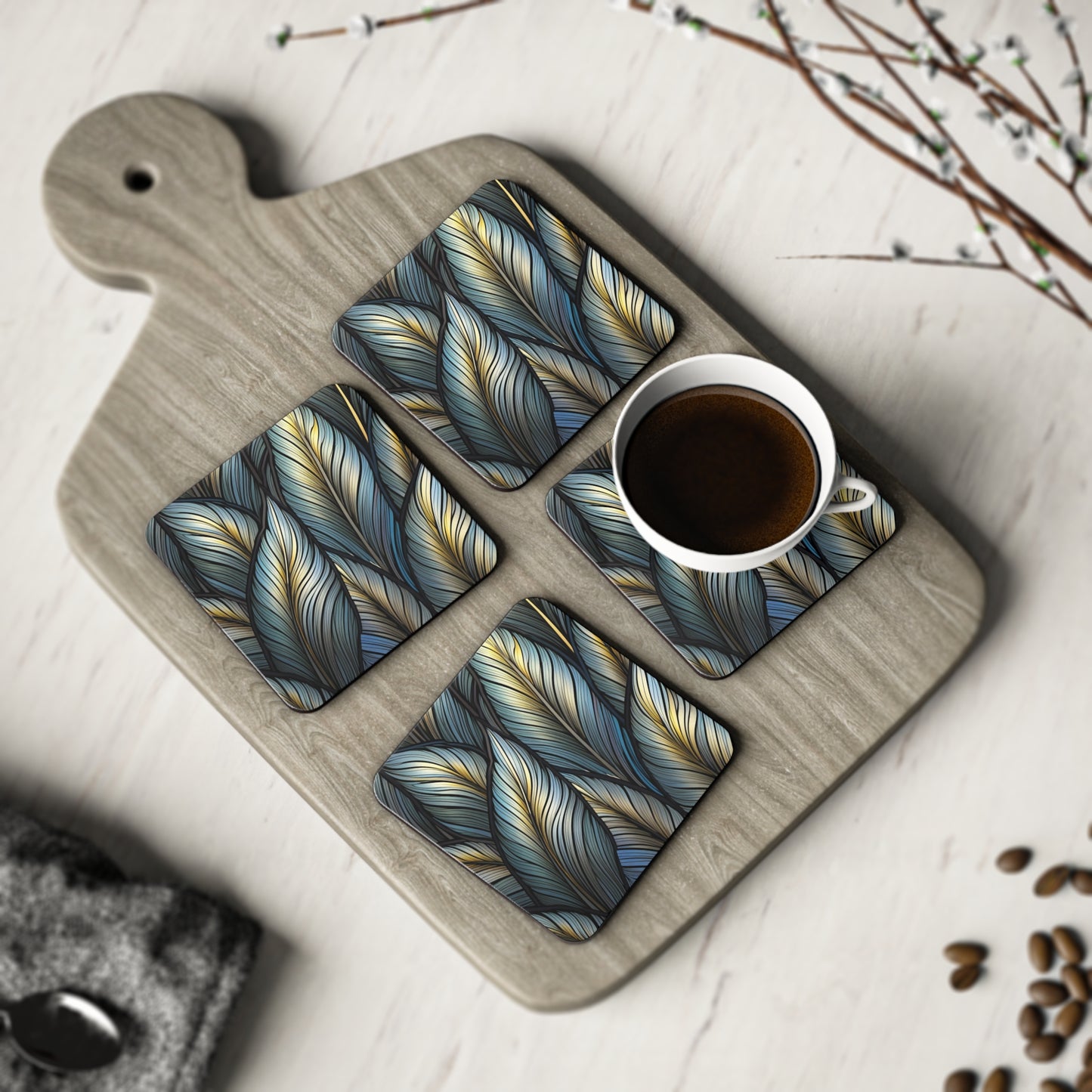 Dark Leaves Print Coasters