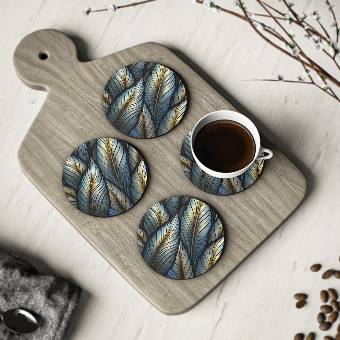 Dark Leaves Print Coasters