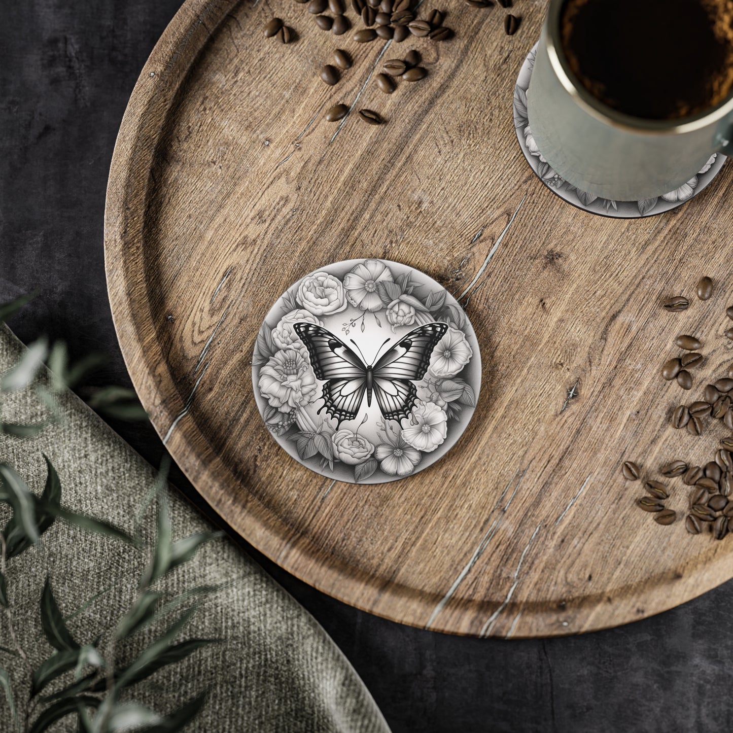 Black and White Monarch Butterfly Coasters, Boho Coasters