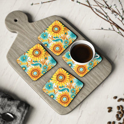 Sunflower Print II Coasters, Flower Coasters