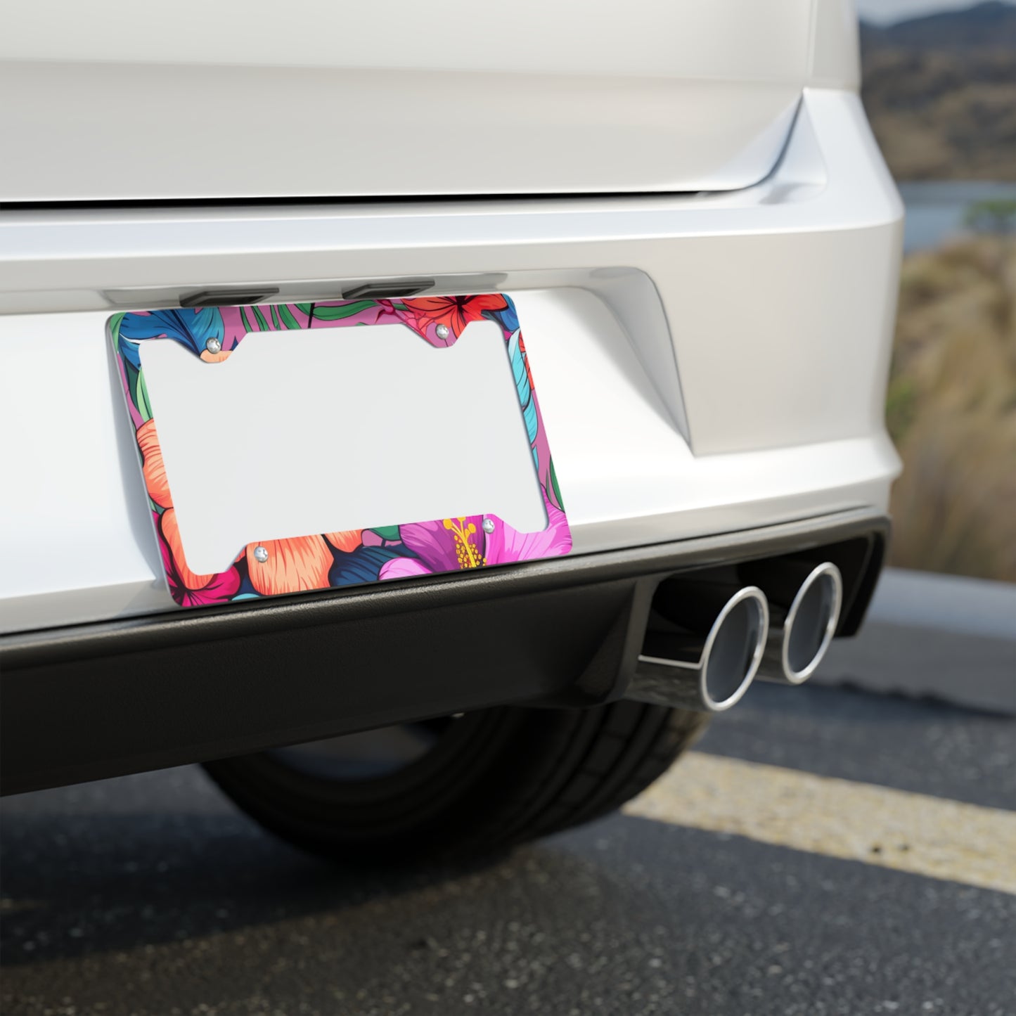 Hawaii Floral Print Light Pink Background Metal License Plate Frame - Hawaii License Plate Frame