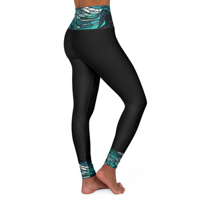 Stainglass Ocean Waves Print High Waisted Yoga Leggings (AOP)