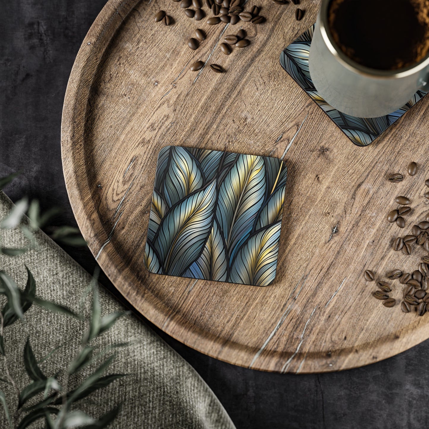 Dark Leaves Print Coasters