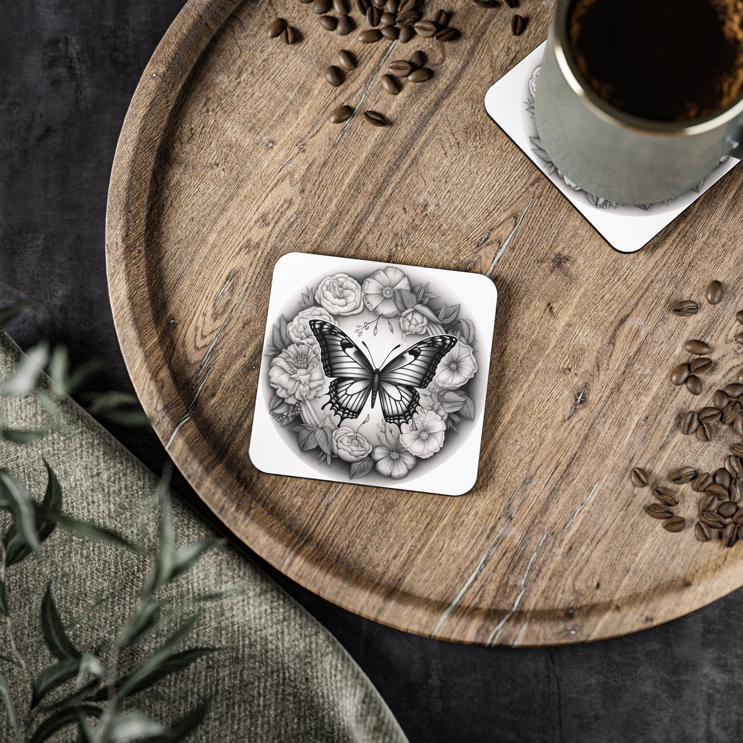 Black and White Monarch Butterfly Coasters, Boho Coasters