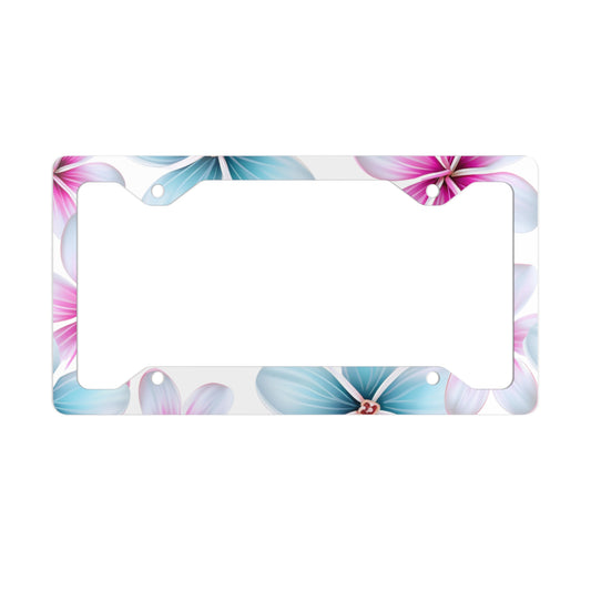 Hawaii Plumeria Print White Background - Metal License Plate Frame, Hawaii License Plate Frame