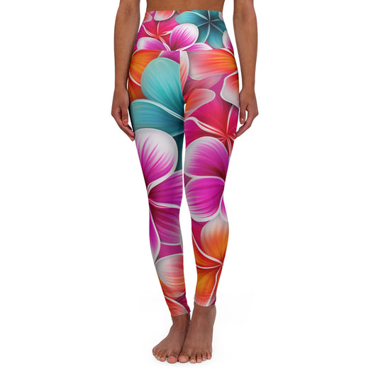 Plumeria Hawaii Print High Waisted Yoga Leggings (AOP)