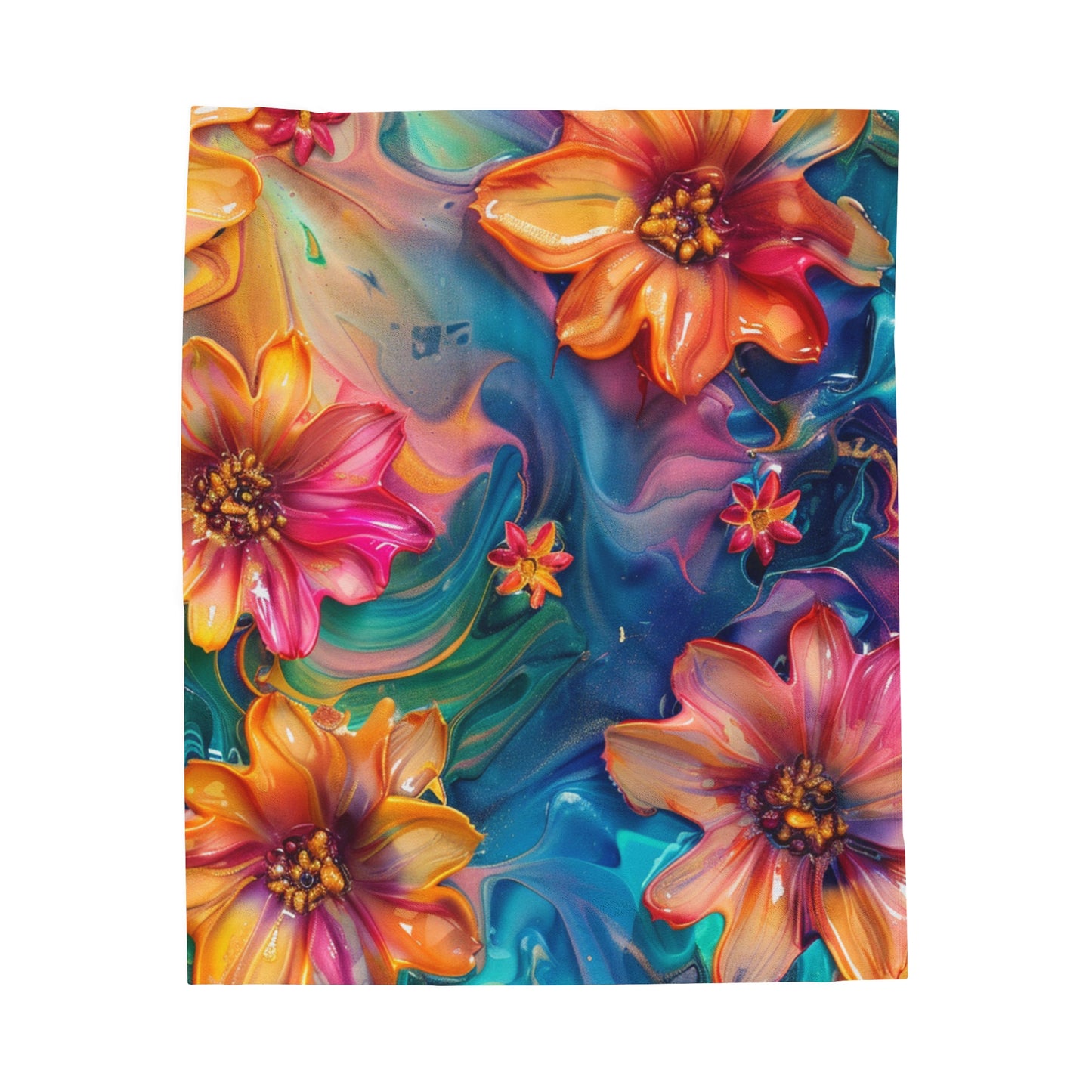 Colorful Flowers Velveteen Plush Blanket