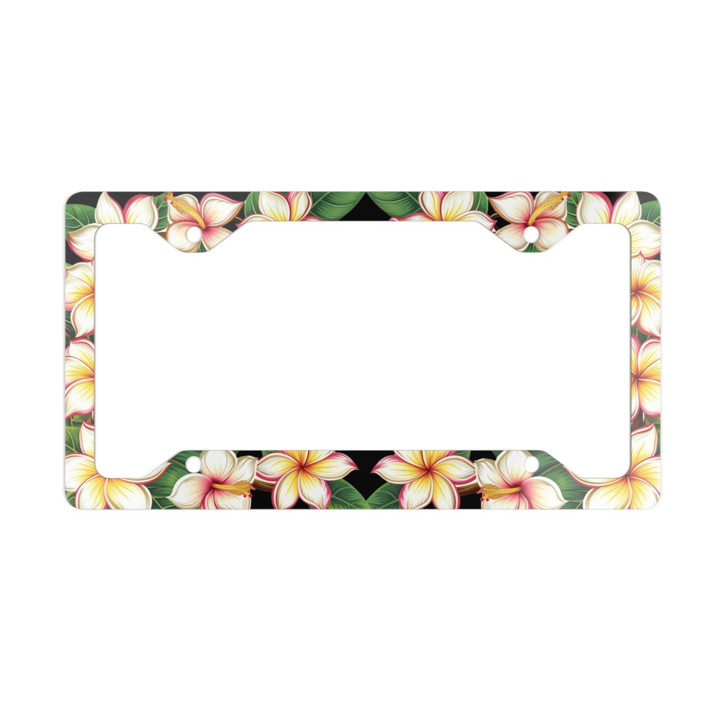 Plumeria Black Background License Plate Frame