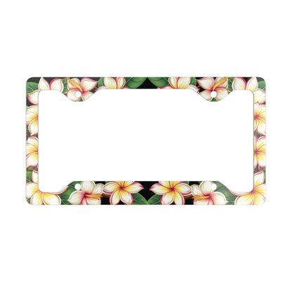 Plumeria Black Background License Plate Frame