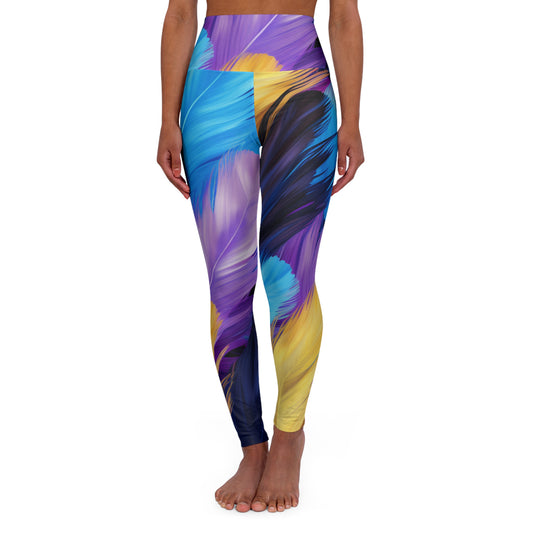 Feather Mardi Gras Print High Waisted Yoga Leggings (AOP)