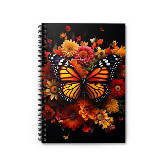 Monarch Butterfly with Flowers Notebook - Ruled Line, Flowers Notebook, Monarch Butterfly Notebook