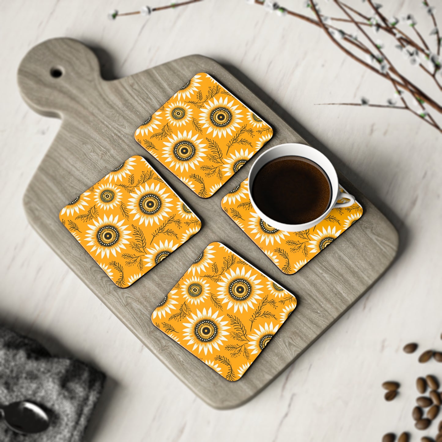 Sunflower Print Coasters, Flower Coasters