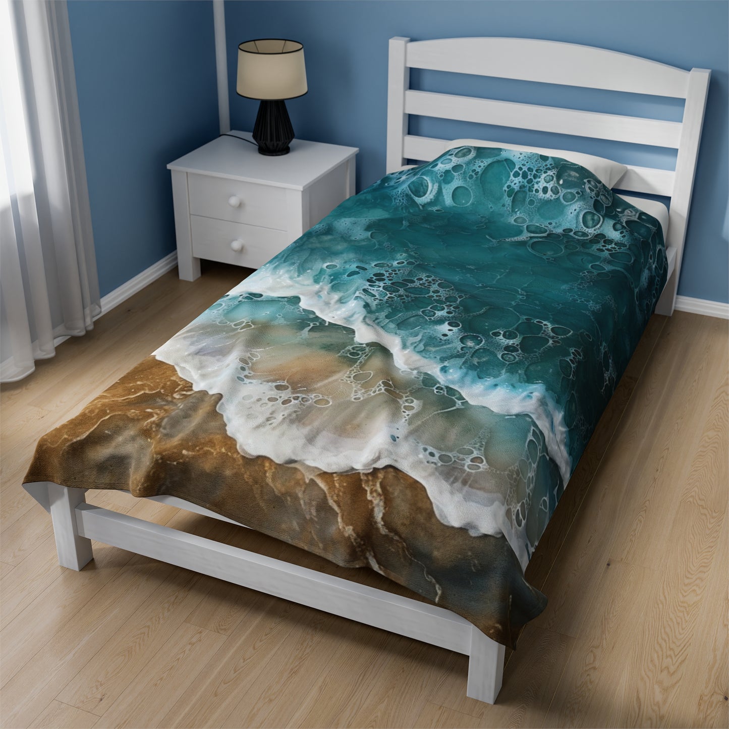 Sand and Ocean Waves Velveteen Plush Blanket