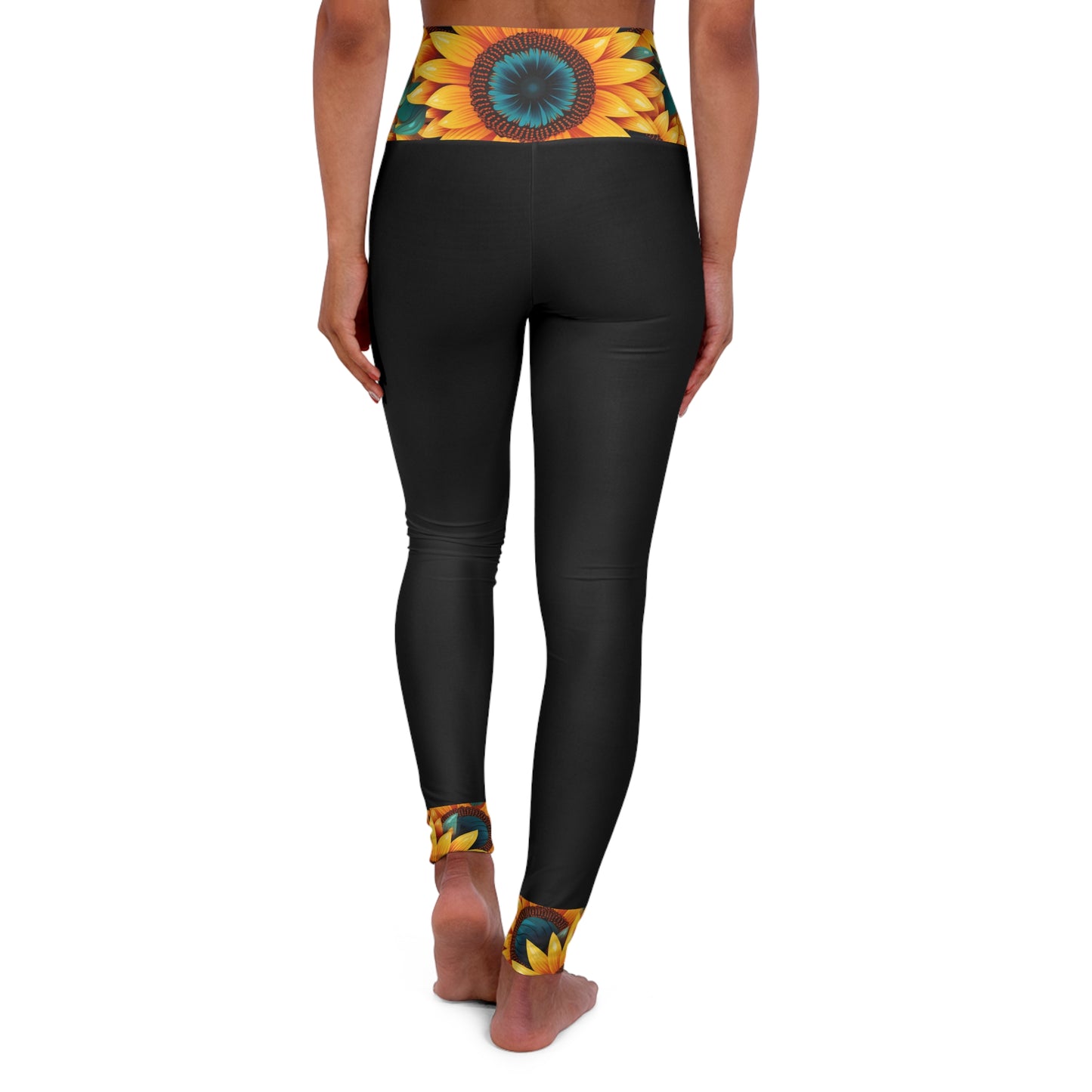 Sunflowers Print High Waisted Black Yoga Leggings (AOP)