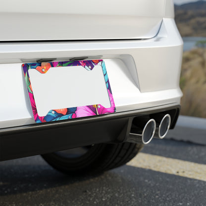 Hawaii Floral Print Purple Background - Metal License Plate Frame, Hawaii License Plate Frame