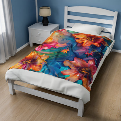 Colorful Flowers Velveteen Plush Blanket