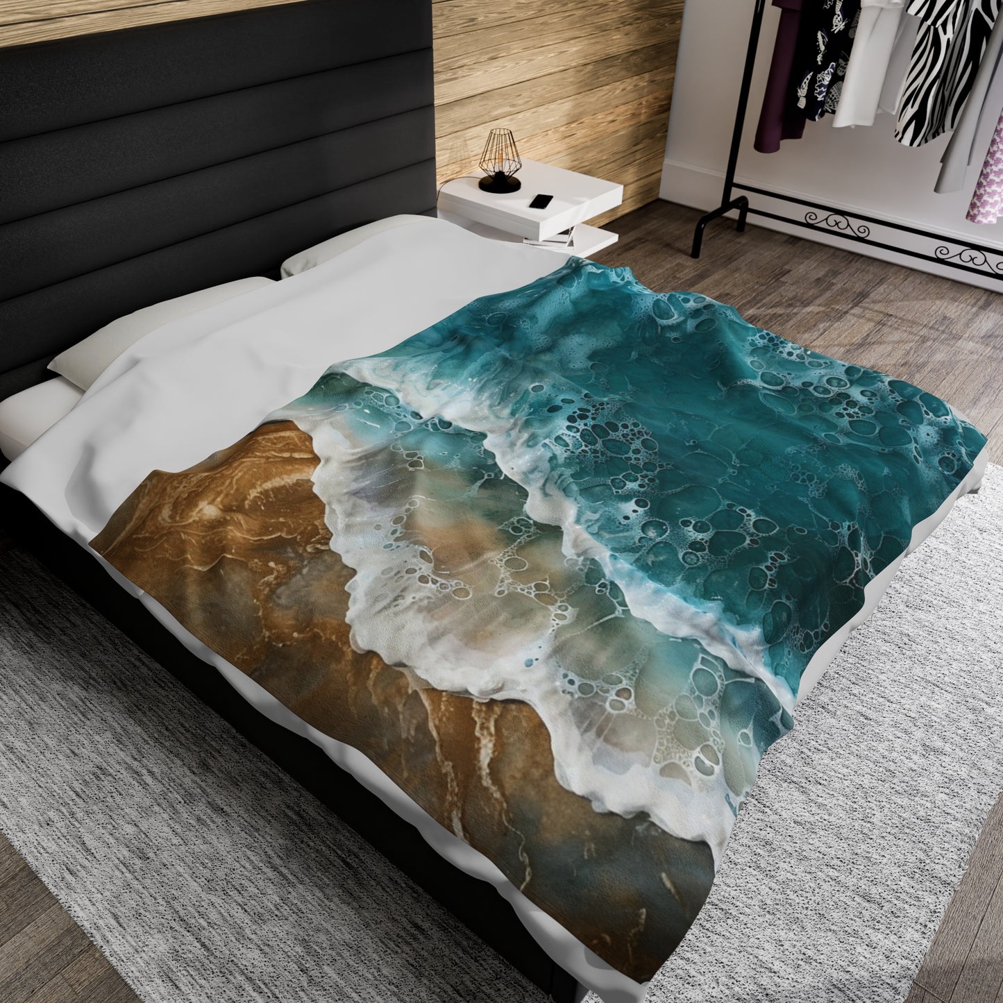 Sand and Ocean Waves Velveteen Plush Blanket