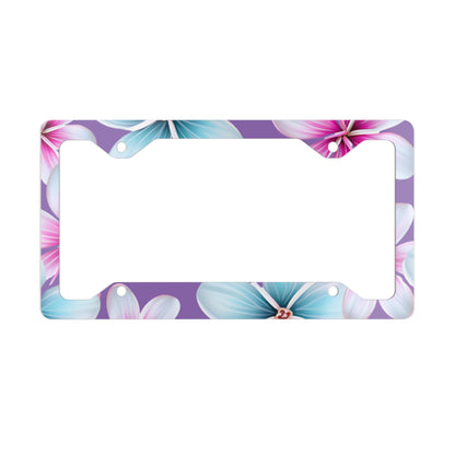 Hawaii Plumeria Print Light Purple Background - Metal License Plate Frame, Hawaii License Plate Frame