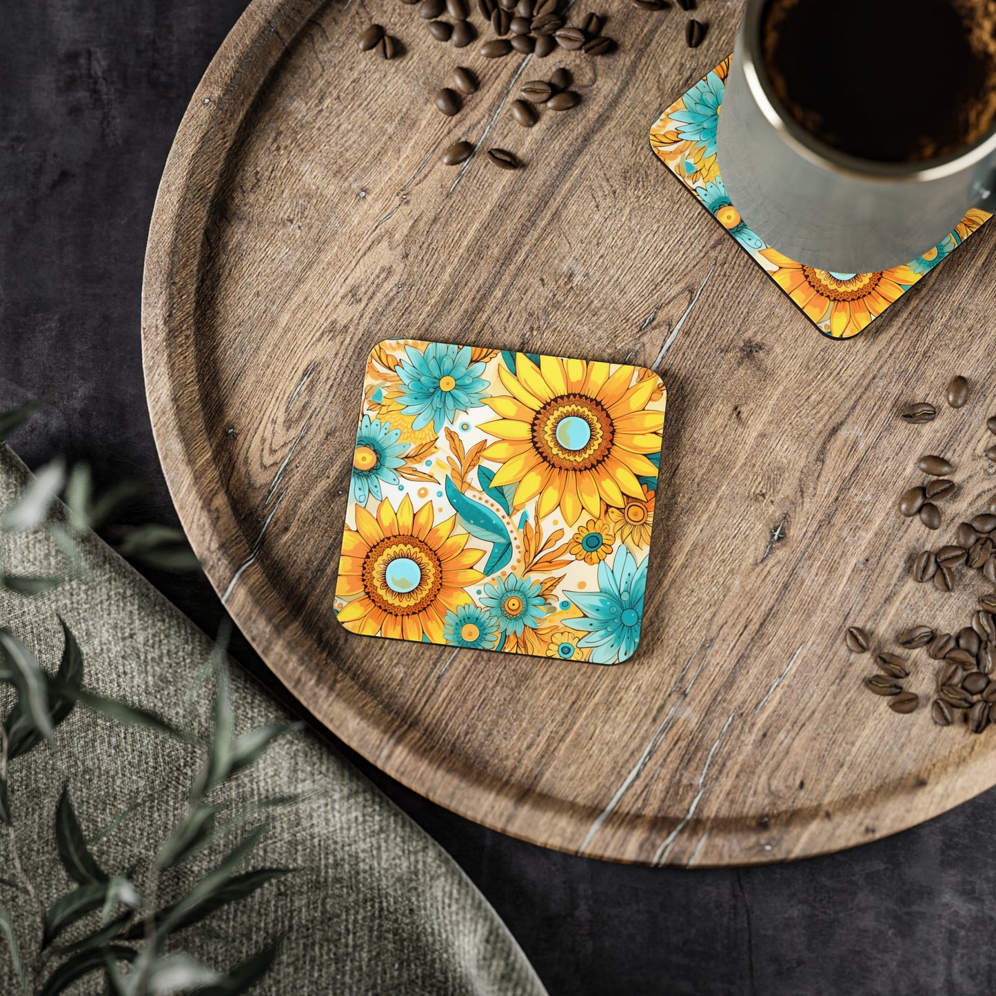 Sunflower Print II Coasters, Flower Coasters