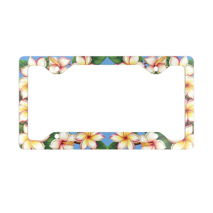 Plumeria Light Blue Background License Plate Frame