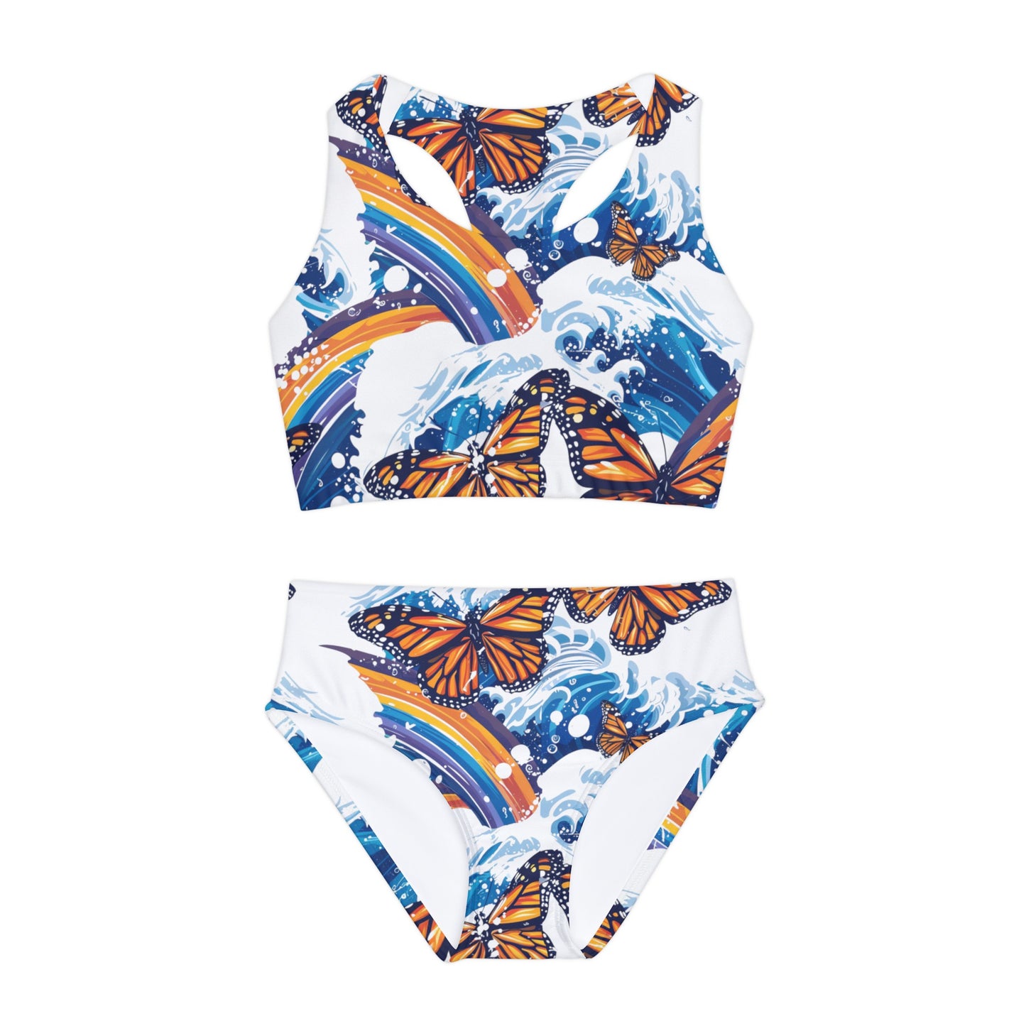 Monarch Butterfly & Rainbows Girls Two Piece Swimsuit