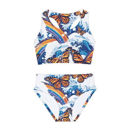 Monarch Butterfly & Rainbows Girls Two Piece Swimsuit