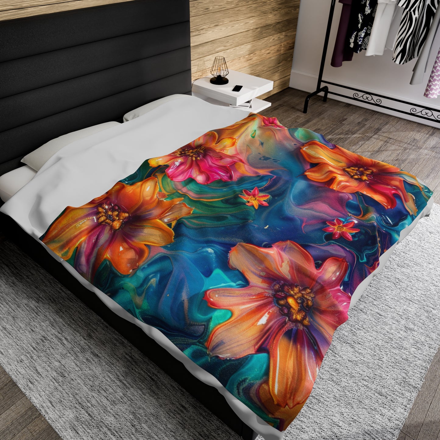 Colorful Flowers Velveteen Plush Blanket