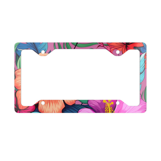 Hawaii Floral Print Light Pink Background Metal License Plate Frame - Hawaii License Plate Frame