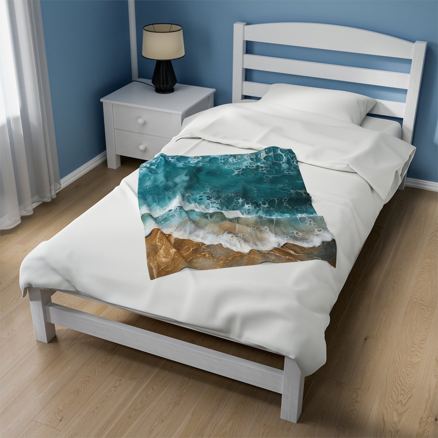 Sand and Ocean Waves Velveteen Plush Blanket