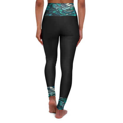 Stainglass Ocean Waves Print High Waisted Yoga Leggings (AOP)