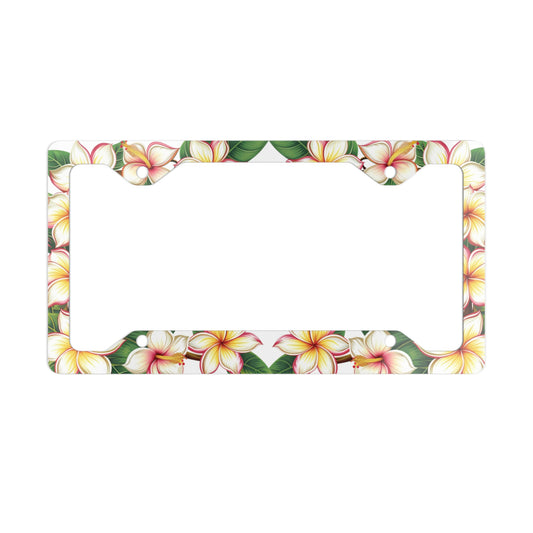 Plumeria White Background License Plate Frame