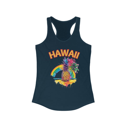 Hawaii Pineapple Raibow Women's Racerback Tank Top