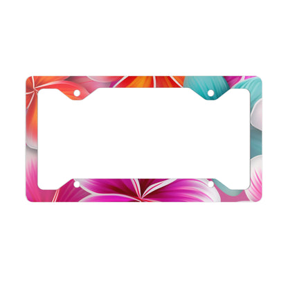 Hawaii Floral Plumeria Print Background - Metal License Plate Frame, Hawaii License Plate Frame