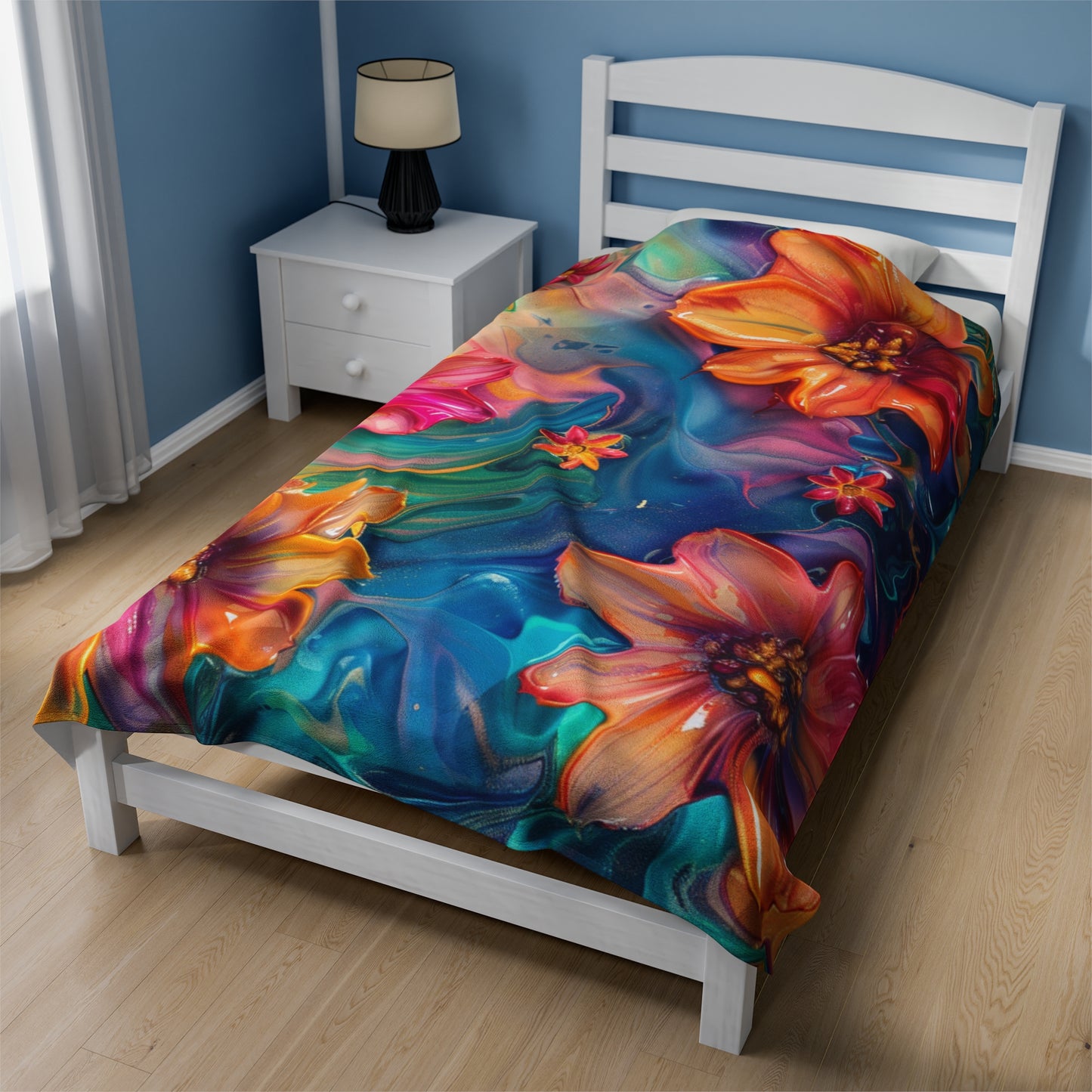 Colorful Flowers Velveteen Plush Blanket