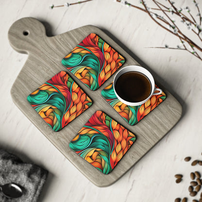 Colorful Leaves Pattern Boho Coasters