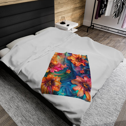 Colorful Flowers Velveteen Plush Blanket