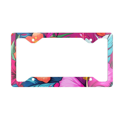 Hawaii Floral Print Pink Background - Metal License Plate Frame, Hawaii License Plate Frame