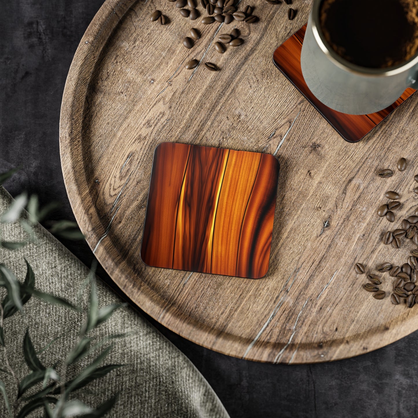 Koa Wood Print Coasters, Ocean Coasters